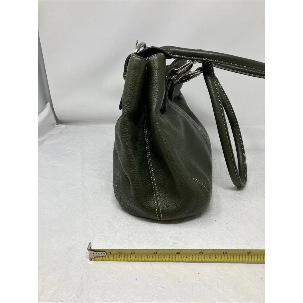 Tignanello LEATHER Handbag Purse Bag Green Pebbled Satchel Top Handles